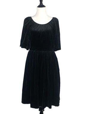 Vtg 90s Y2k Black Velour Velvet Dress Party Whimsigoth Romantic Goth Size 12